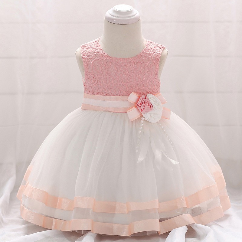 $26.49 Pink Satin Trim Ballgown Baby Girl Dress With Lace #mq628 