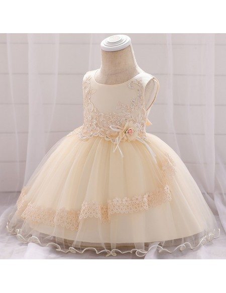 Champagne With Lace Baby Flower Girl Dress For 6-12 Months