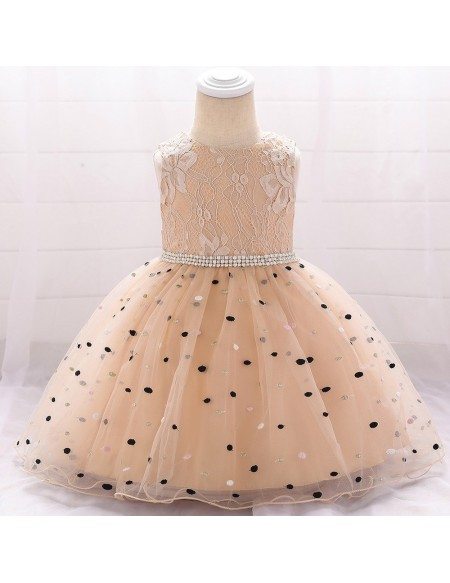Pink Lace Beaded Waist Ballgown Dress For Baby Girls 6-12 Months