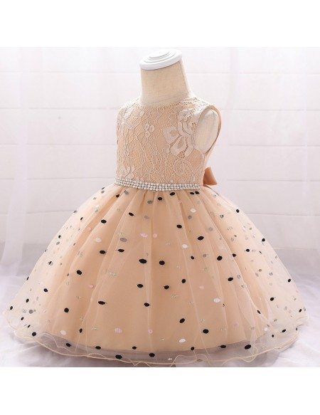 Pink Lace Beaded Waist Ballgown Dress For Baby Girls 6-12 Months