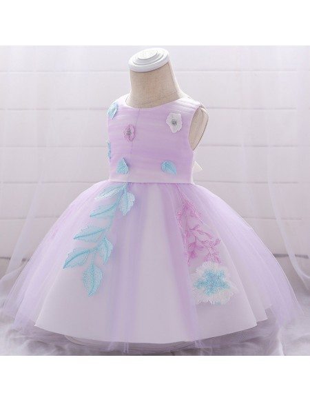 Purple Tulle Appliques Baby Girl Formal Dress For 3-6-9 Months
