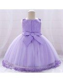 Light Purple Baby Girl Party Dress With Lace Trim For 12-24 Months