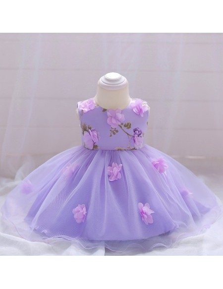 Purple Flower Petals Baby Girl Formal Dresses Holiday Babies