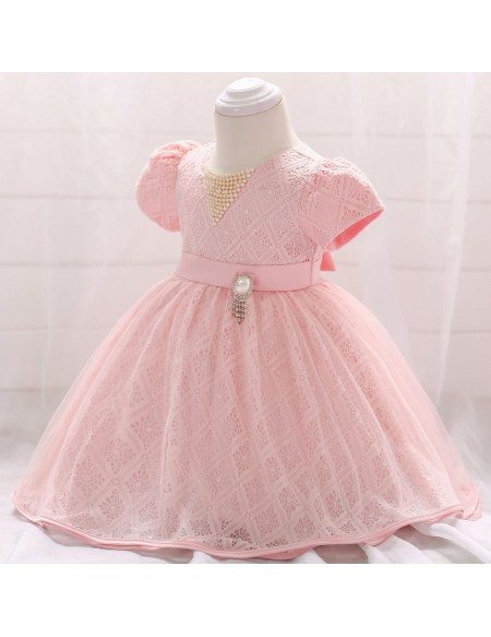 Cute Pink Lace Sleeved Baby Girl Dress Flower Girl 12-24 Months
