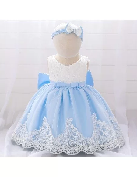 Comfy Girls Ballgown Party Dress Blue For Babies 3-12 Months