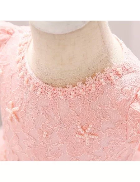 Cute Ivory Lace Baby Girl Dress Wedding With Cap Sleeves 12-24 Months