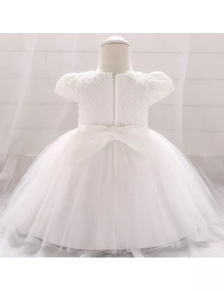 Cute Ivory Lace Baby Girl Dress Wedding With Cap Sleeves 12-24 Months