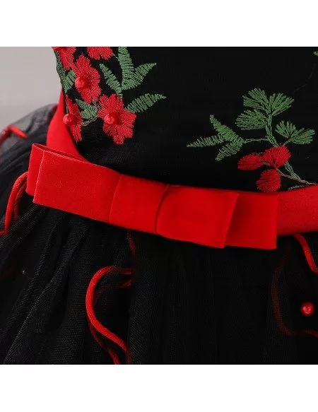 Black Ruffled Baby Girl Dress Formal With Embroidery For 0-6 Months