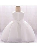 White Organza Flowers Baby Girl Dress For Holidays 3-6-9 Months