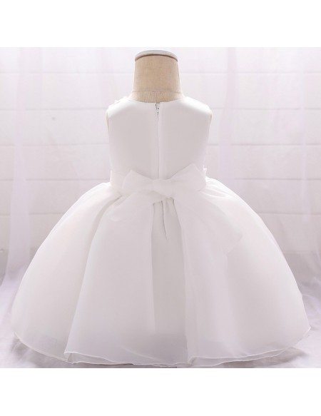 White Organza Flowers Baby Girl Dress For Holidays 3-6-9 Months