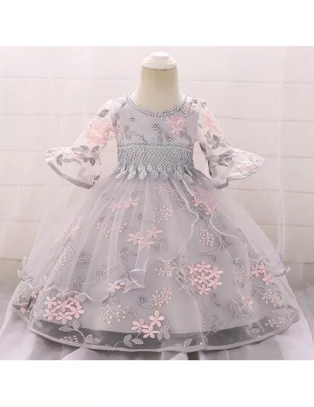 Little Girl Princess Baby Girl Pageant Gown With Bell Sleeves For 9-12 Months