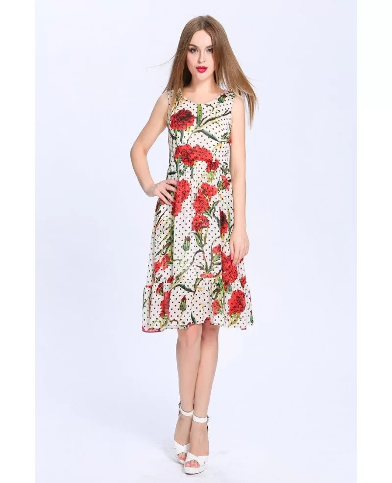 Summer A-Line Floral Print Chiffon Short Wedding Guest Dress #DK286 $60 ...
