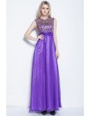 Beautiful High Neck Embroidery Chiffon Lavender Evening Dress for Girls