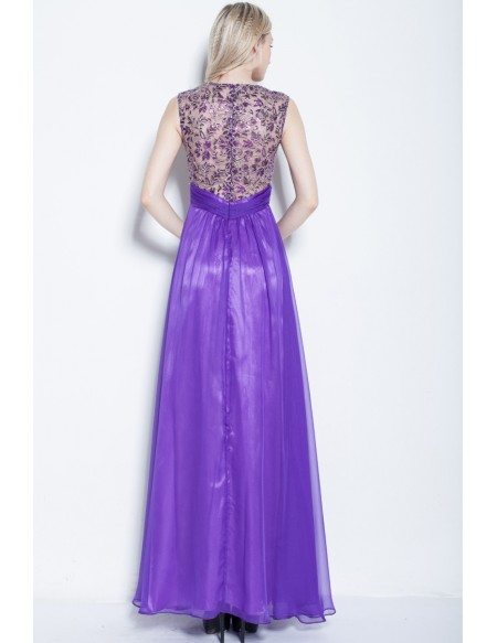 Beautiful High Neck Embroidery Chiffon Lavender Evening Dress for Girls