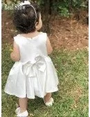 Designer Baby Collar Ivory Flower Girl Dress With Pearls Big Bow In Back