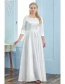 Simple Elegant Satin 3/4 Sleeved Plus Size Wedding Reception Dress High Quality