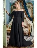 Off Shoulder Formal Long Black Evening Dress Plus Size with 3/4 Sleeves