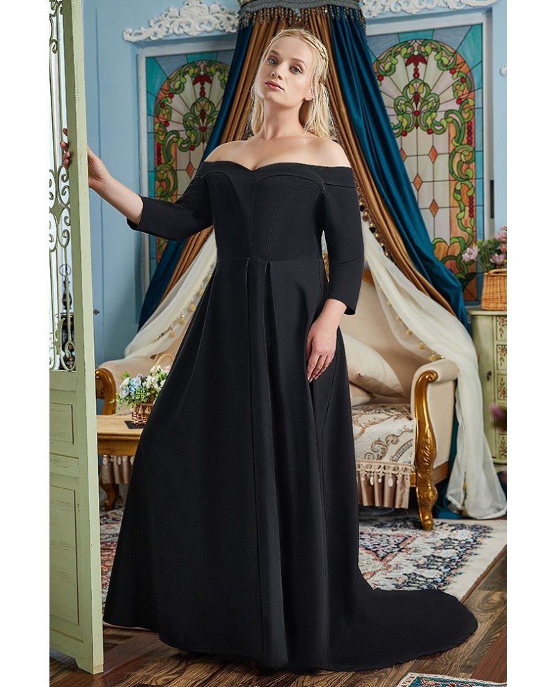 Bling Beaded Top Classy Long Black Evening Dress With Long Sleeves -  $118.98 #AM79026 - SheProm.com