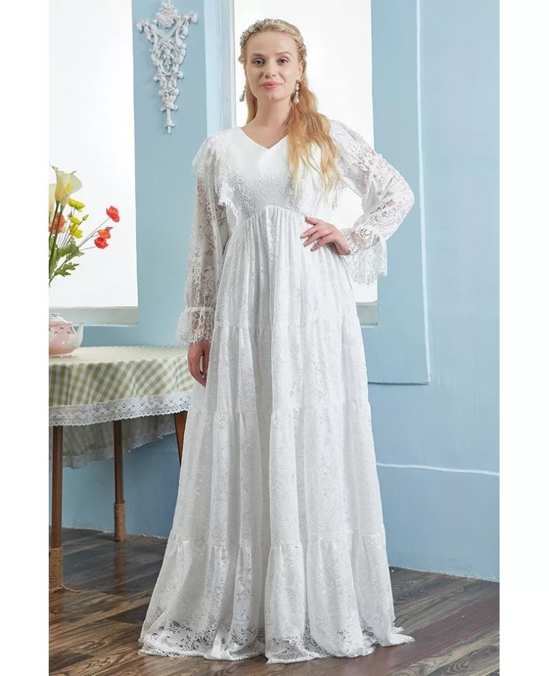 Romantic Boho Lace Plus Size Pregnant Brides Wedding Dress