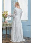 Romantic Boho Lace Plus Size Pregnant Brides Wedding Dress Lace Long Sleeves
