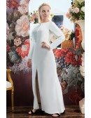 Formal Long Plus Size Evening Party Dress Split Front with Long Sleeves