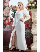 Formal Long Plus Size Evening Party Dress Split Front with Long Sleeves