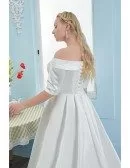 Classy Off Shoulder Satin Plus Size Wedding Dress with Sleeves