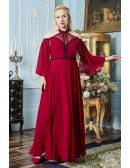 Special Long Red Halter Empire Formal Dress with Keyhole Back