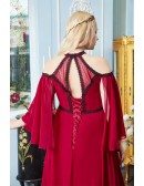 Special Long Red Halter Empire Formal Dress with Keyhole Back