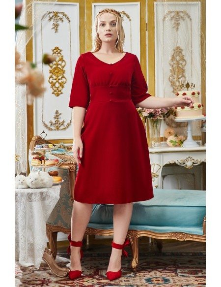 Plus Size Comfy Burgundy Knee Length Party Dress Modest with Half Sleeves