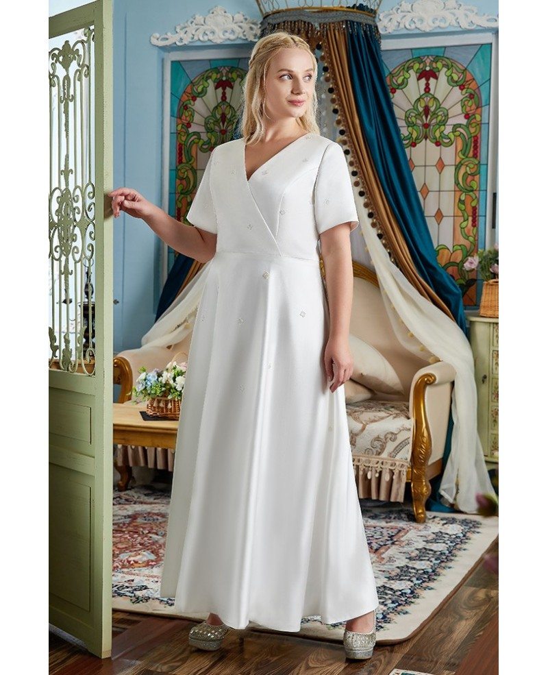 modest-vneck-simple-satin-wedding-dress-plus-size-beaded-with-short