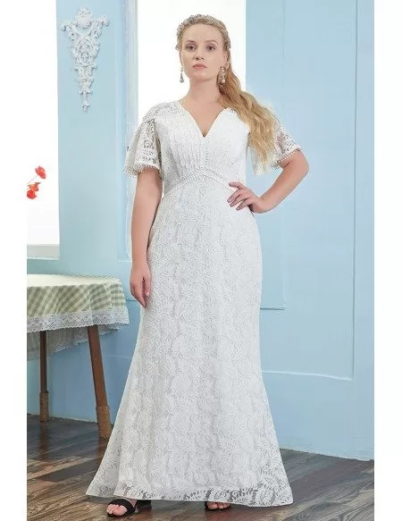 Elegant Mermaid Lace Empire Pregant Wedding Dress Plus Size Puffy Sleeves