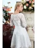 Modest Plus Size Lace Short Wedding Dress Vneck with Sleeves