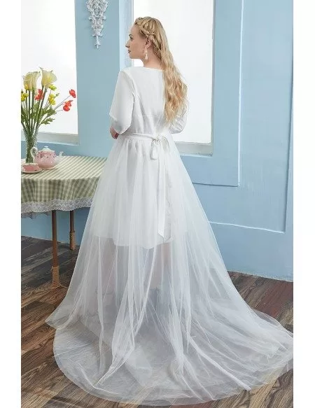 Simple Plus Size Wedding Party Dress Half Sleeved with Removable Dress