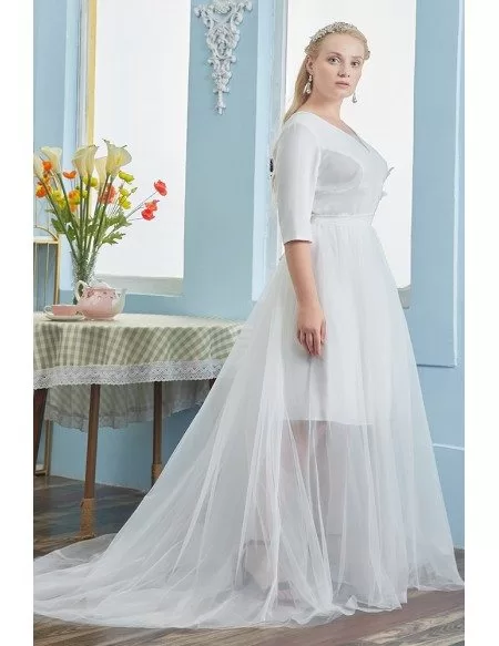 Simple Plus Size Wedding Party Dress Half Sleeved with Removable Dress