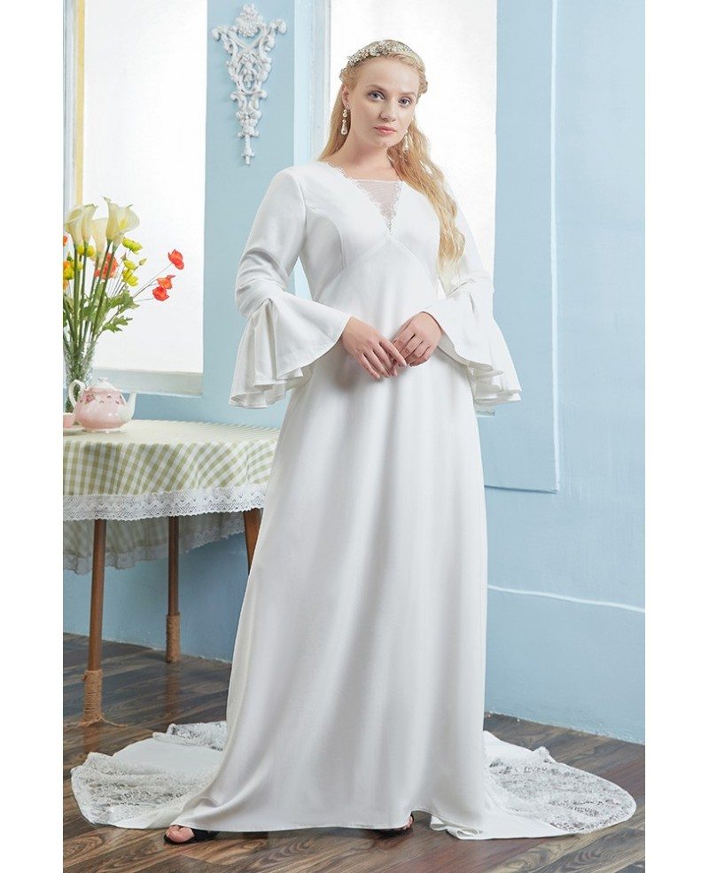 Retro Flared Sleeves Empire Plus Size Wedding Dress For
