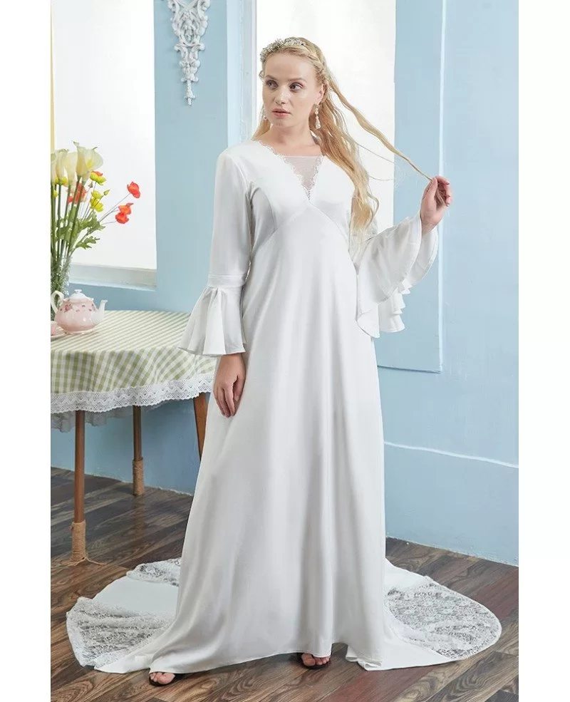 Retro Flared Sleeves Empire Plus Size Wedding Dress For Pregnant Brides ...