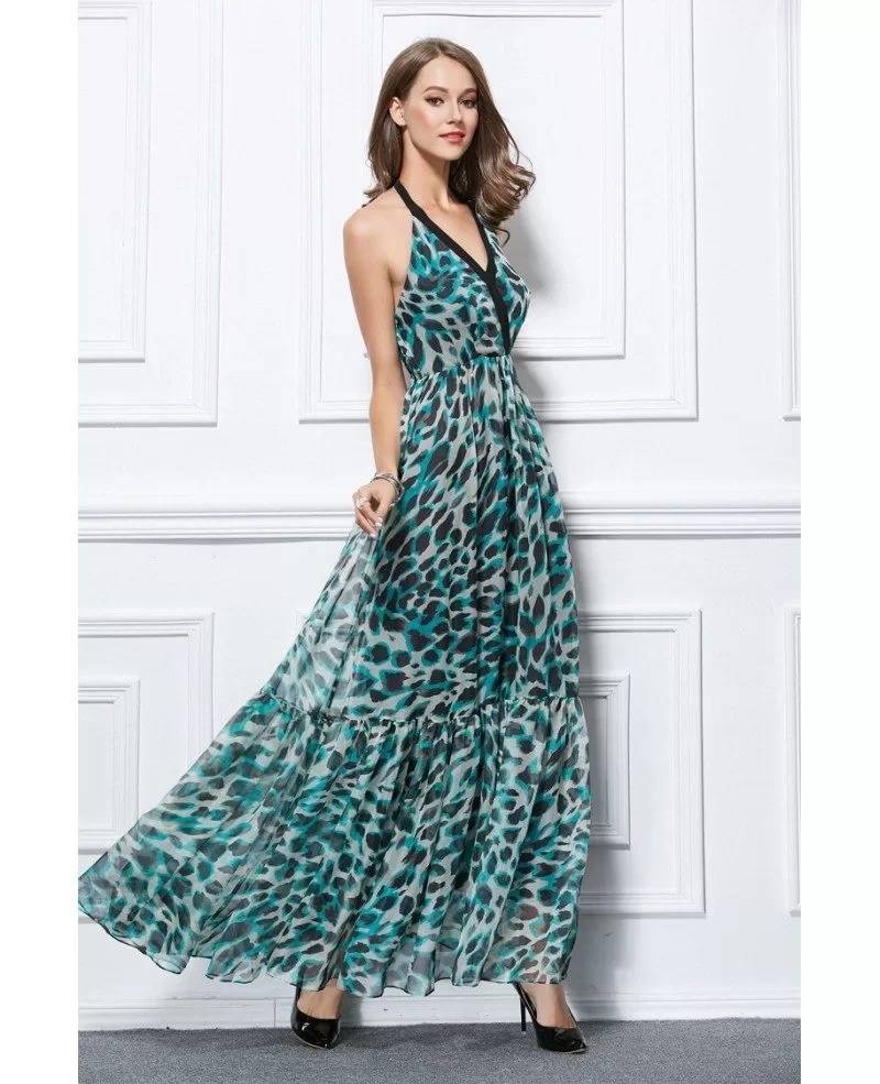 Stylish Halter Floral Print Chiffon Long Wedding Guest Dress CK432 62 9 GemGrace