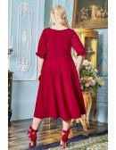 Plus Size Comfy Tea Length Wedding Party Dress Modest with Half Sleeves
