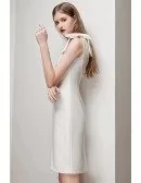 Romantic Bow Knot Straps Sheath White Cocktail Party Dress Sleeveless HTX-i - HTX96010