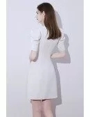 Pretty White Vneck Short Homecoming Party Dress with Bubble Sleeves