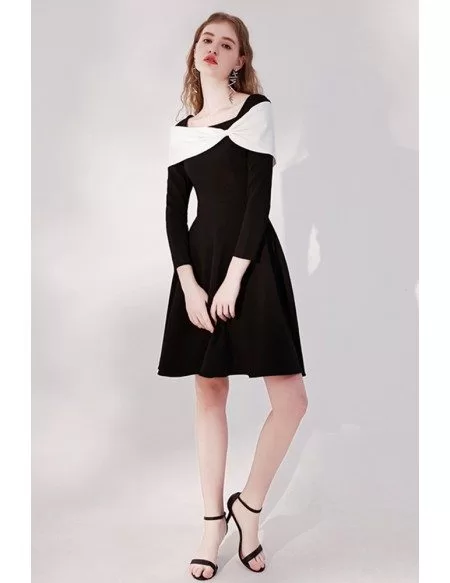 Romantic Retro Black Short Party Dress with Long Sleeves