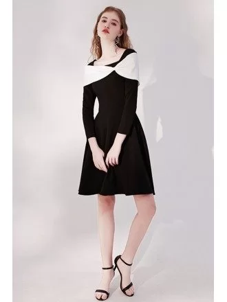 Romantic Retro Black Short Party Dress with Long Sleeves