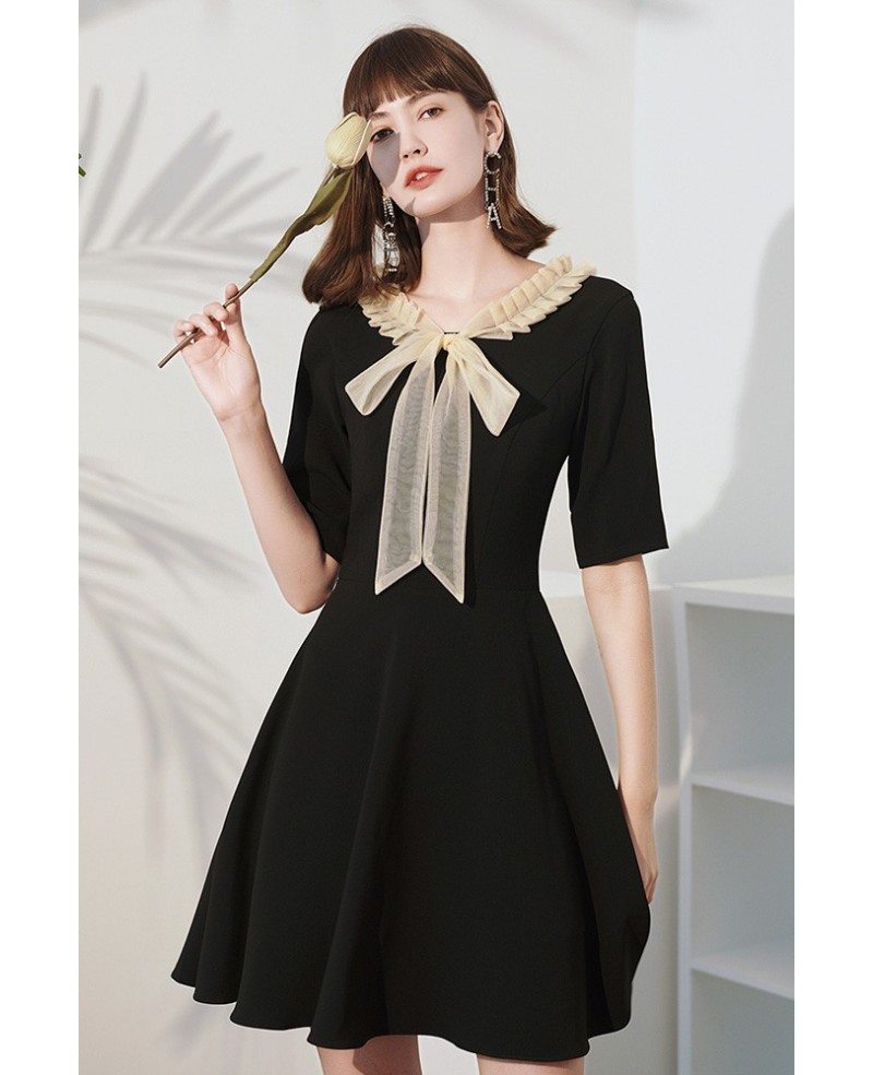French Chic Little Black Party Dress with Champagne Bow Knot HTX96037 ...
