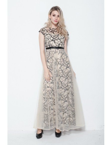 Elegant A-Line Embroidered Tulle Long Dresses With Cape Sleeves