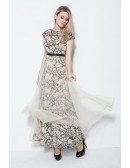 Elegant A-Line Embroidered Tulle Long Dresses With Cape Sleeves