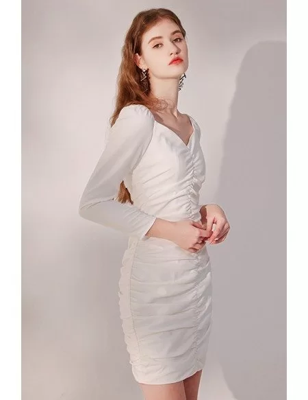 Slim Fit Little White Party Dress with Sleeves