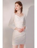 Slim Fit Little White Party Dress with Sleeves