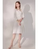 Elegant White Knee Length Party Dress Pleated with Sleeves