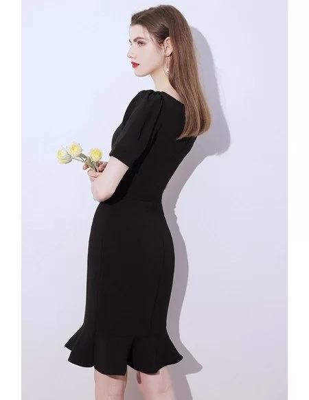 Elegant Fishtail Little Black Cocktail Dress with Short Sleeves ...